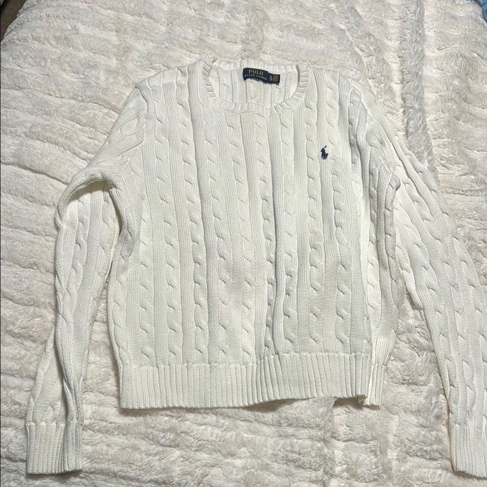 Ralph Lauren Women's White Cable Knit Sweater